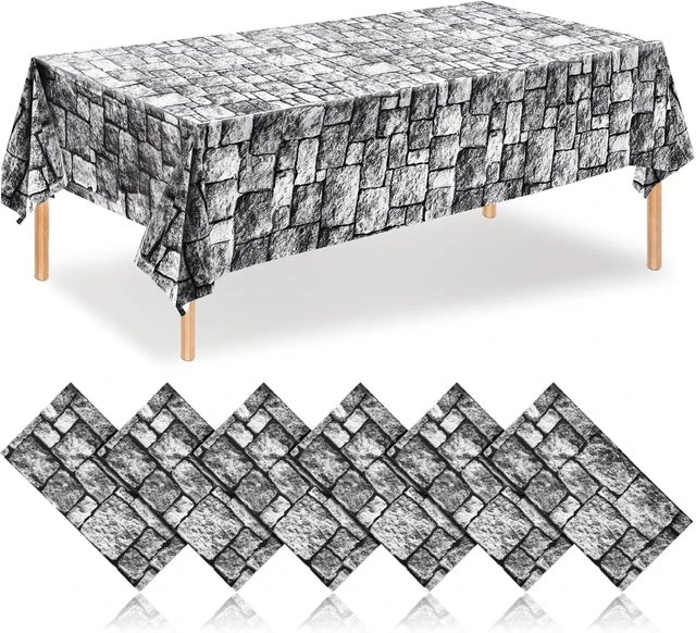 Alt view image 8 of 8 - Irenare Halloween Stone Wall Tablecloths, Medieval Castle Party Decorations Supplies Disposable Plastic Brick Stone Tablecloth Brick Wall Table Covers for Birthday Party Favors(6 Pack,108 x 54 Inch)