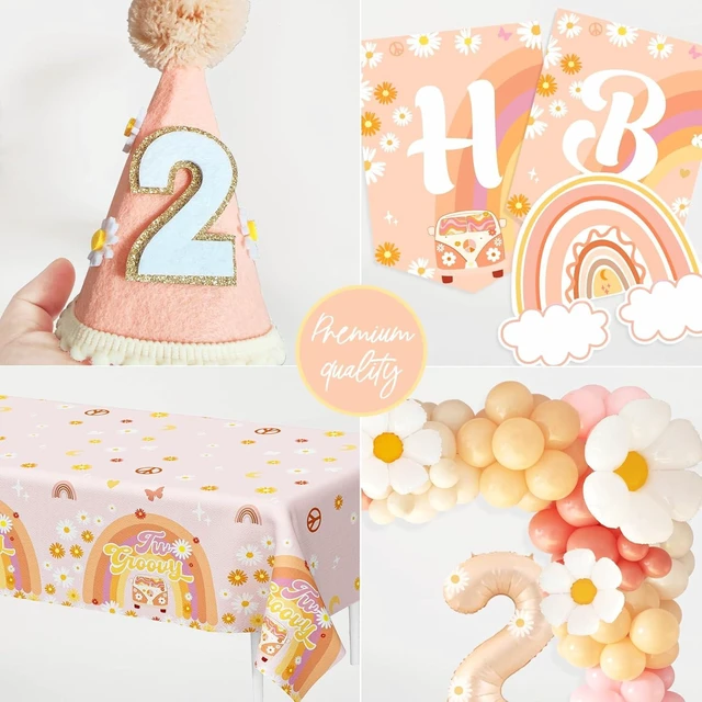 Alt view image 11 of 12 - YJDFWAUT Two Groovy Party Decorations, Two Groovy Birthday Party Supplies, Daisy Groovy 2nd Birthday Décor, Daisy Boho Rainbow Second Bday Decor for Baby Girl