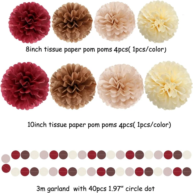 Alt view image 9 of 14 - Brown Burgundy Champagne-Gold Party-Decorations - 30pcs Rustic Boho Wedding Tissue Pom-Poms Streamers ,Fall Autumn Tassel Garland Banner,Birthday Baby Bridal Shower Engagement Decor Lasting Surprise