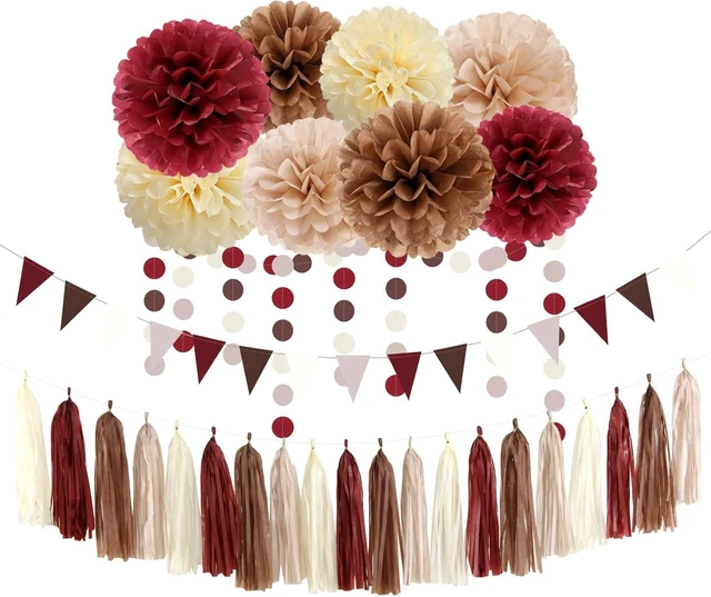 Alt view image 8 of 14 - Brown Burgundy Champagne-Gold Party-Decorations - 30pcs Rustic Boho Wedding Tissue Pom-Poms Streamers ,Fall Autumn Tassel Garland Banner,Birthday Baby Bridal Shower Engagement Decor Lasting Surprise