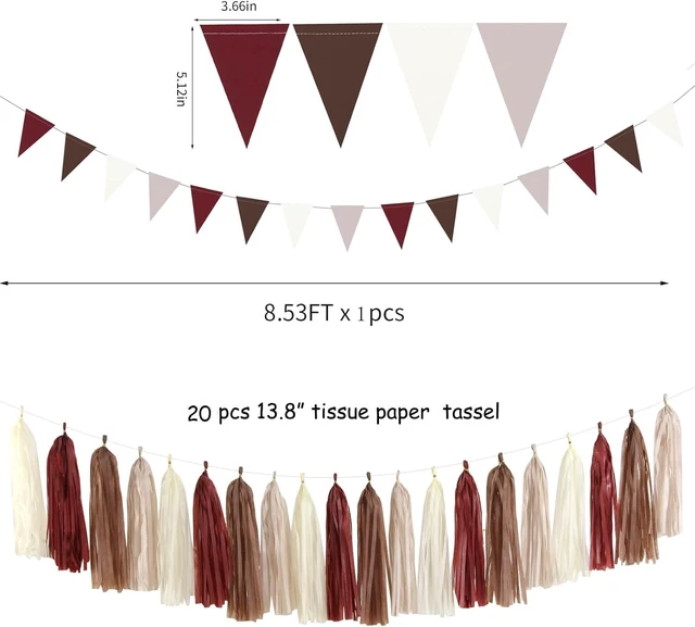 Alt view image 10 of 14 - Brown Burgundy Champagne-Gold Party-Decorations - 30pcs Rustic Boho Wedding Tissue Pom-Poms Streamers ,Fall Autumn Tassel Garland Banner,Birthday Baby Bridal Shower Engagement Decor Lasting Surprise