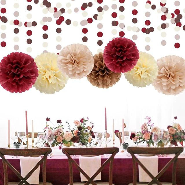 Alt view image 11 of 14 - Brown Burgundy Champagne-Gold Party-Decorations - 30pcs Rustic Boho Wedding Tissue Pom-Poms Streamers ,Fall Autumn Tassel Garland Banner,Birthday Baby Bridal Shower Engagement Decor Lasting Surprise