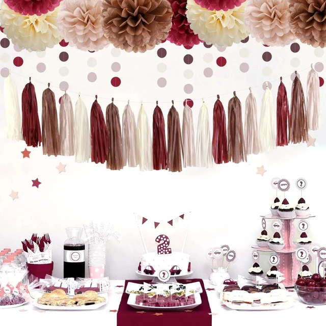 Alt view image 12 of 14 - Brown Burgundy Champagne-Gold Party-Decorations - 30pcs Rustic Boho Wedding Tissue Pom-Poms Streamers ,Fall Autumn Tassel Garland Banner,Birthday Baby Bridal Shower Engagement Decor Lasting Surprise