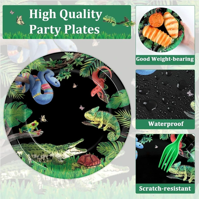 Alt view image 10 of 14 - 50 Guests Reptile Snake Party Plates and Napkins Party Supplies Jungle Swamp Snake Turtle Birthday Party Decorations Disposable Tableware Set Lizard Baby Shower Dinnerware Favor for Kids, 200PCS