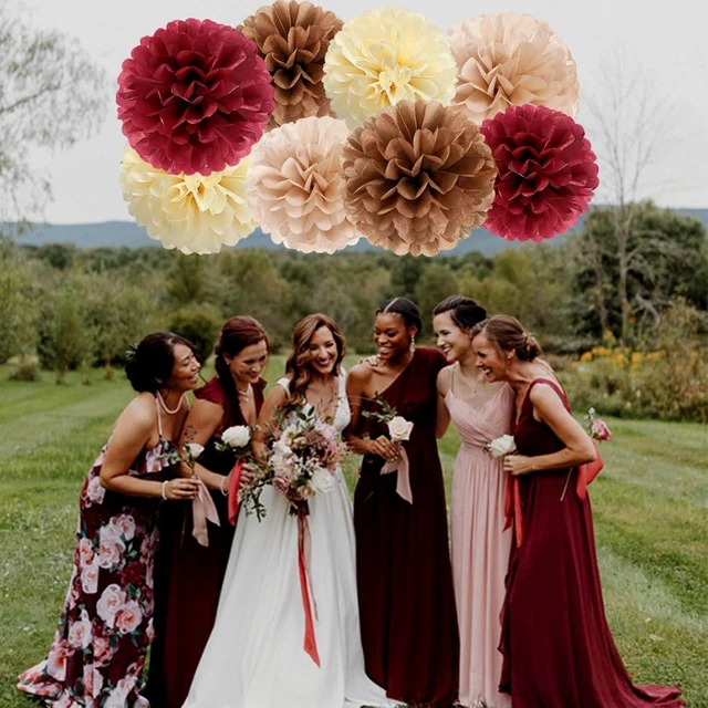 Alt view image 13 of 14 - Brown Burgundy Champagne-Gold Party-Decorations - 30pcs Rustic Boho Wedding Tissue Pom-Poms Streamers ,Fall Autumn Tassel Garland Banner,Birthday Baby Bridal Shower Engagement Decor Lasting Surprise