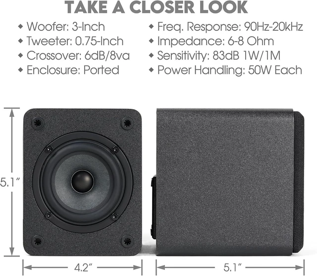 Alt view image 10 of 10 - Micca COVO-S 2-Way Passive Bookshelf Speakers, Amplifier Required, Not for Turntable, 3-Inch Woofer, 0.75-Inch Tweeter, Wall Mountable, Pair, Black