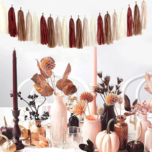 Alt view image 14 of 14 - Brown Burgundy Champagne-Gold Party-Decorations - 30pcs Rustic Boho Wedding Tissue Pom-Poms Streamers ,Fall Autumn Tassel Garland Banner,Birthday Baby Bridal Shower Engagement Decor Lasting Surprise