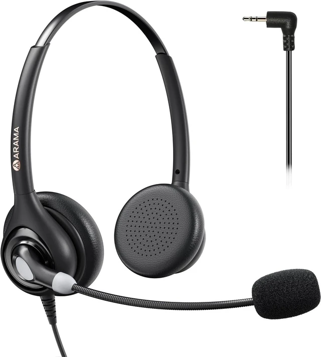 Alt view image 8 of 14 - Arama Cordless Phone Headset with Microphone, 2.5mm Jack Telephone Headset for Office Landline, Noise-Cancelling Mic & Volume Control, Wired Headphones Compatible with Panasonic AT&T Vtech Uniden