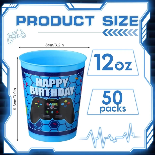Alt view image 11 of 14 - Cholemy 50 Pcs Video Game Plastic Cups 12 oz Reusable Stadium Cups for Gaming Party Favors Level Up Gamer Drinking Tumblers Birthday Party Decorations Supplies