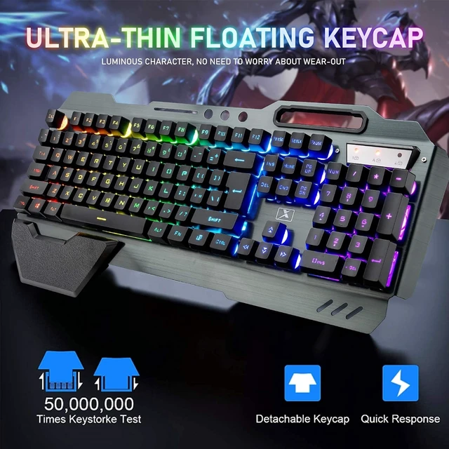 Alt view image 9 of 14 - Wireless Gaming Keyboard and Mouse with Rainbow LED 16RGB Backlit Rechargeable 4800mAh Battery Metal Panel Mechanical Ergonomic Feel Waterproof Dustproof 7 Color Mute Mice for Laptop PC Gamer(Black)