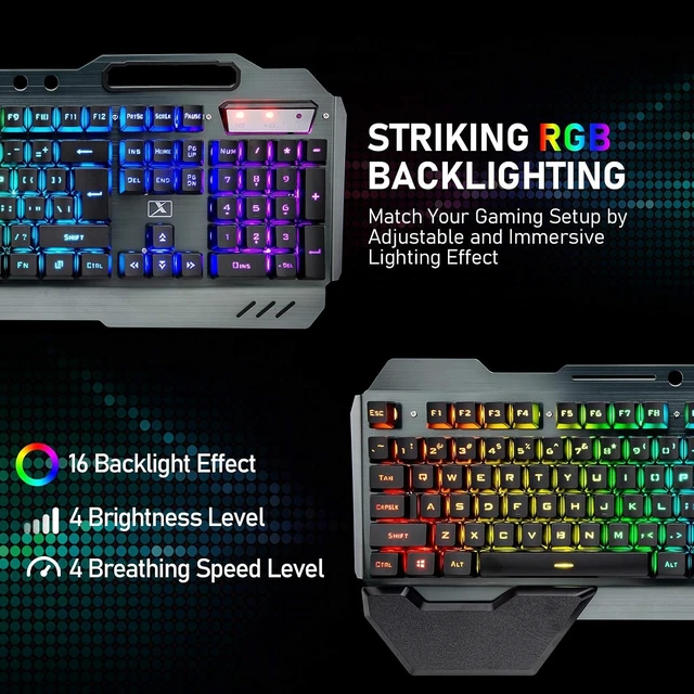 Alt view image 10 of 14 - Wireless Gaming Keyboard and Mouse with Rainbow LED 16RGB Backlit Rechargeable 4800mAh Battery Metal Panel Mechanical Ergonomic Feel Waterproof Dustproof 7 Color Mute Mice for Laptop PC Gamer(Black)