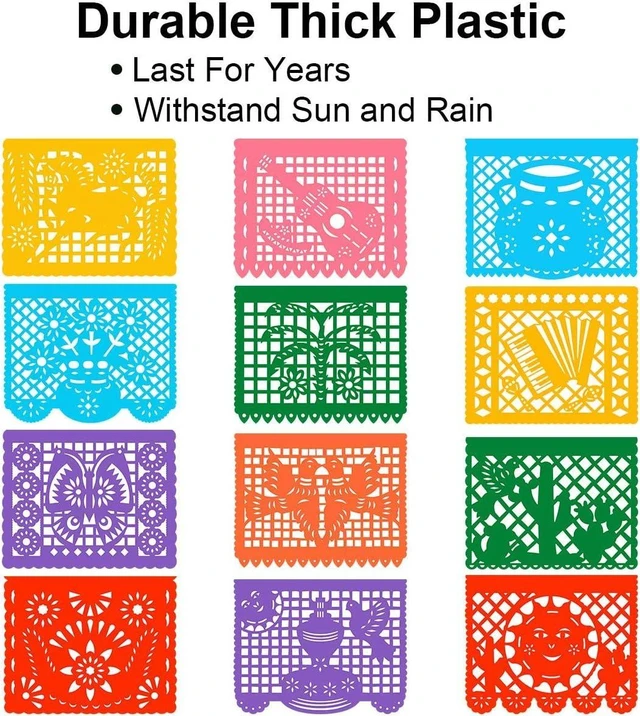 Alt view image 9 of 14 - DUNCHATY 3 Pack Mexican Banner - 66 Ft(22ft x 3) Papel Picado Fiesta Decorations Cinco de Mayo Día de Muertos Birthday Party Supplies - 12 Patterns with String Waterproof Plastic Indoor Outdoor