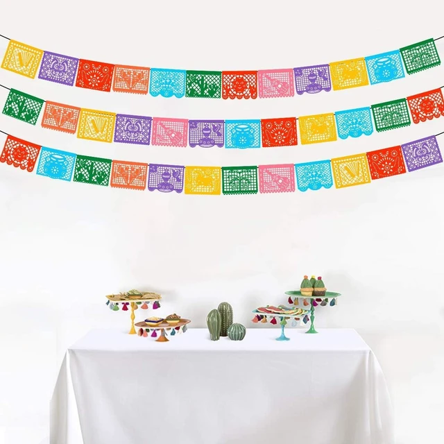 Alt view image 14 of 14 - DUNCHATY 3 Pack Mexican Banner - 66 Ft(22ft x 3) Papel Picado Fiesta Decorations Cinco de Mayo Día de Muertos Birthday Party Supplies - 12 Patterns with String Waterproof Plastic Indoor Outdoor