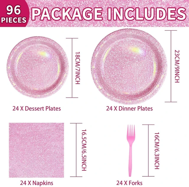 Alt view image 9 of 14 - Grencian 96Pcs Pink Pastel Party Supplies Light Pink and White Plates and Napkins Tableware Set Rainbow Birthday Decorations for Girls Women Sprinkle Bride Shower Wedding Anniversary Party Serves 24