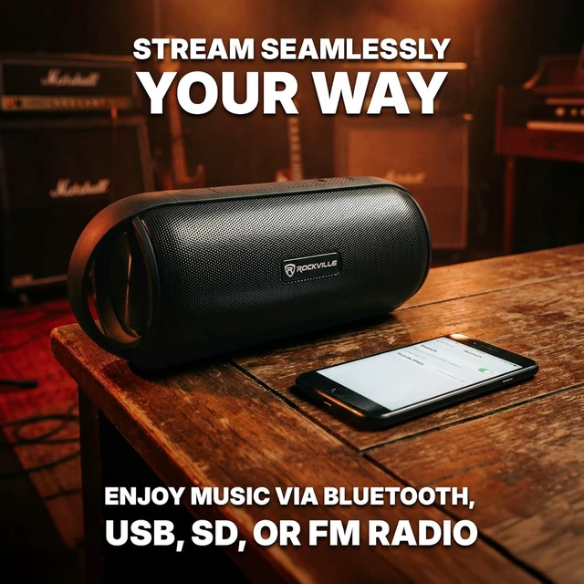 Alt view image 11 of 14 - Rockville RPB25 40W Peak/15W RMS Portable Bluetooth Speaker, TWS Stereo Pairing, USB/SD/Aux/FM, Micro USB Charging, Water-Resistant, for Outdoor and Indoor Use