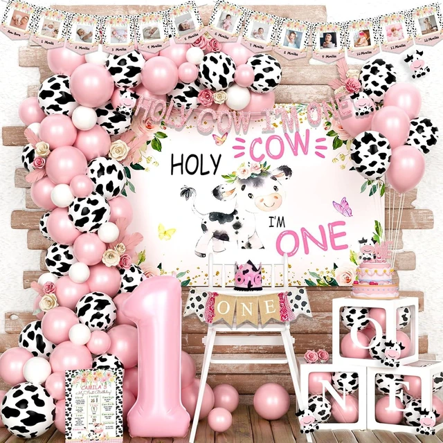 Alt view image 8 of 14 - Holy Cow I'm One Birthday Decorations, 1st Birthday Decorations Girl, Cow First Birthday Party Supplies Girl, Cow Print One Year Old Birthday Decorations, First Birthday Girl Decorations