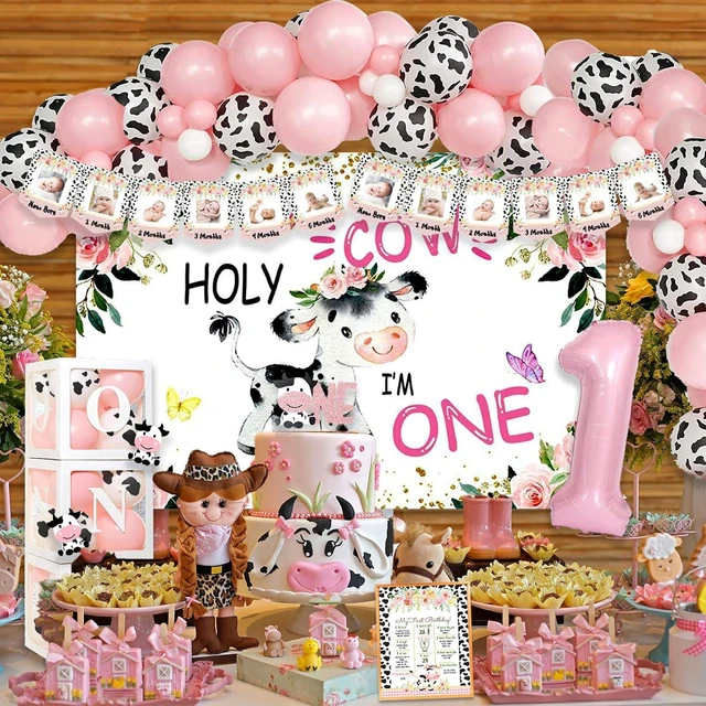 Alt view image 14 of 14 - Holy Cow I'm One Birthday Decorations, 1st Birthday Decorations Girl, Cow First Birthday Party Supplies Girl, Cow Print One Year Old Birthday Decorations, First Birthday Girl Decorations