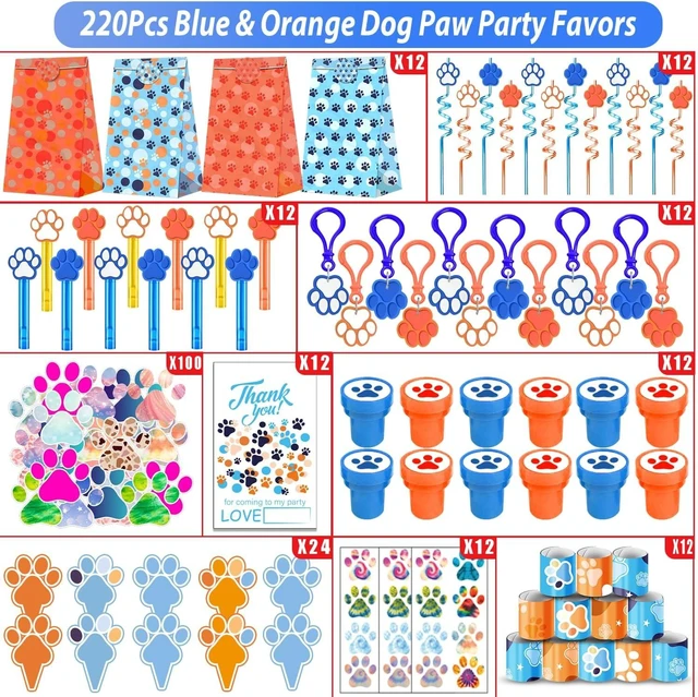 Alt view image 9 of 14 - 220PCS Blue and Orange Dog Paw Print Party Favors for Kids Theme Birthday Party Favors Decorations Supplies Goodie Bag Stuffer Pinata Filler Birthday Gifts