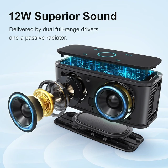 Alt view image 9 of 14 - DOSS SoundBox Touch Wireless Bluetooth Speaker-12W HD Sound with Rich Bass, IPX5 Waterproof, 20H Playtime, Handsfree, for Gatherings, Home, Office, Outdoor, Travel-Black
