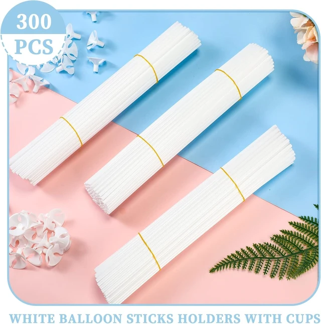 Alt view image 11 of 14 - Chivao 300 Pcs Balloon Sticks with Base Plastic Balloon Holder Sticks with Cup Stand for Birthday Wedding Mother's Day Graduation Prom Baby Shower Party Inflatable Decoration Supplies(White)