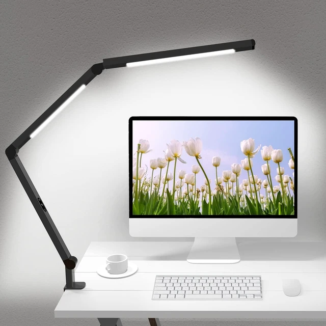 Alt view image 7 of 12 - LED Desk Lamp with Clamp, Architect Desk Lamp with Dual Light and Adjustable Swing Arm, Clip-on Eye-Care 4 CCT Modes & 5 Brightness Levels Table Light Modern Computer Lighting for Home Office
