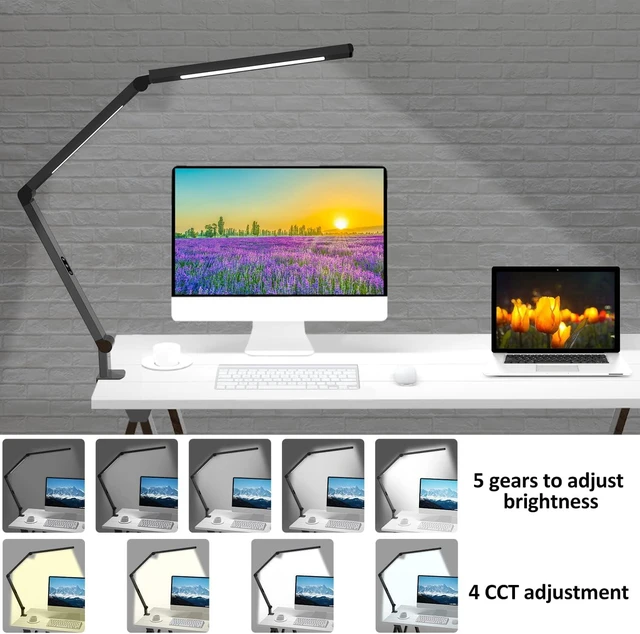 Alt view image 11 of 12 - LED Desk Lamp with Clamp, Architect Desk Lamp with Dual Light and Adjustable Swing Arm, Clip-on Eye-Care 4 CCT Modes & 5 Brightness Levels Table Light Modern Computer Lighting for Home Office