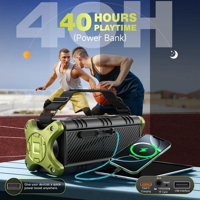 Alt view image 12 of 14 - Portable Speakers Bluetooth Wireless, 90W Max Loud Outdoor Speaker with 50W Deep Bass, Boombox Sound, IPX6 Waterproof, 40H, EQ, Dual Pairing, Subwoofer *2, TF, Large Speaker for Beach/Garage/Jobsite