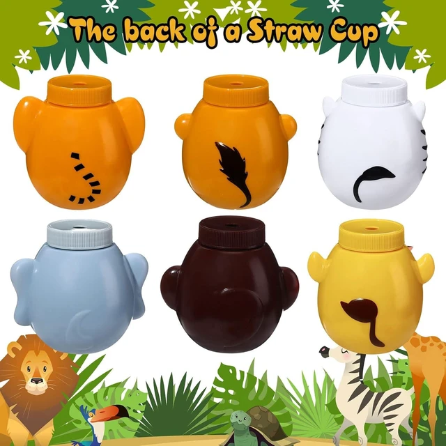 Alt view image 12 of 14 - Hoolerry 12 Sets Zoo Animal Cups with Straws and Lids, 10 oz Plastic Reusable Safari Jungle Animal Theme Kids Cups for Safari Birthday Party Supplies