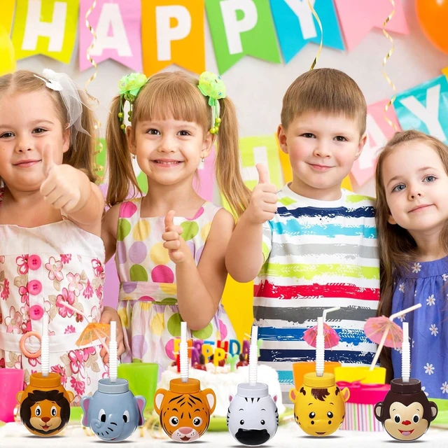 Alt view image 13 of 14 - Hoolerry 12 Sets Zoo Animal Cups with Straws and Lids, 10 oz Plastic Reusable Safari Jungle Animal Theme Kids Cups for Safari Birthday Party Supplies