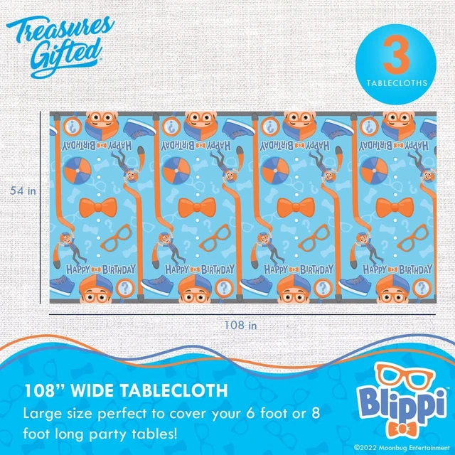 Alt view image 8 of 12 - Treasures Gifted Officially Licensed Blippi Birthday Party Supplies - Pack of 3 - Large Rectangular Blippi Tablecloth 54in x 108in - Blippi Party Decorations for Tabletop - Happy Birthday Tablecloth