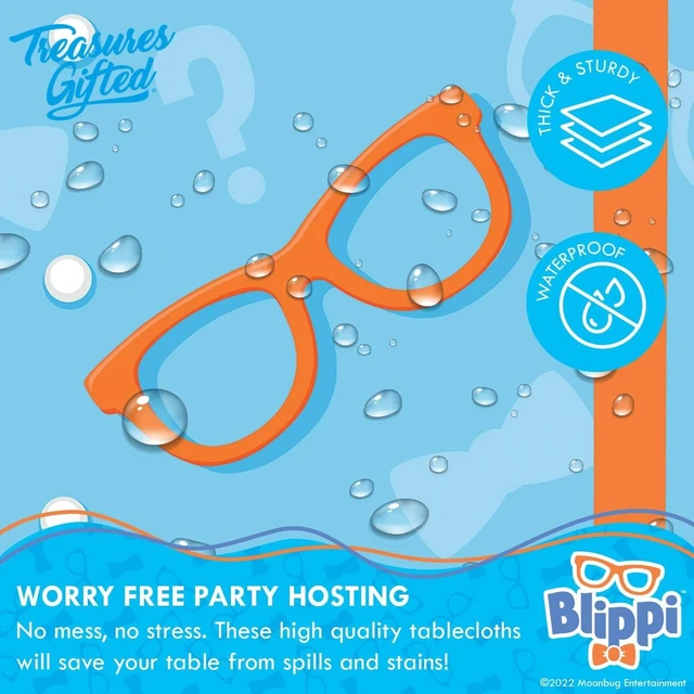 Alt view image 9 of 12 - Treasures Gifted Officially Licensed Blippi Birthday Party Supplies - Pack of 3 - Large Rectangular Blippi Tablecloth 54in x 108in - Blippi Party Decorations for Tabletop - Happy Birthday Tablecloth