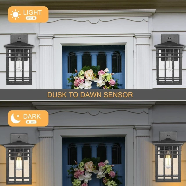 Alt view image 10 of 14 - Dusk to Dawn Outdoor Wall Lantern,Exterior Wall Mount Light, 1-Light Outdoor Wall Lighting Fixture for Porch,Garage, Patio, Hallway and Entryway (Black-Wall Light, 1 Pack),DDAMS-W18