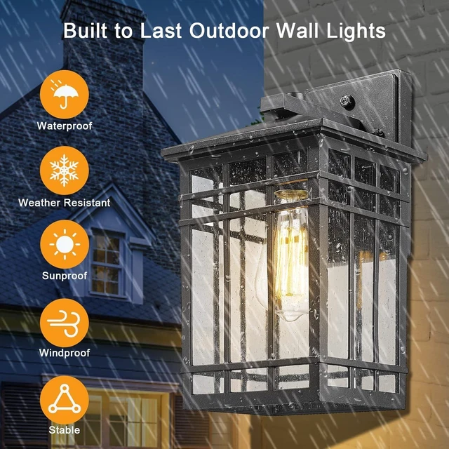 Alt view image 11 of 14 - Dusk to Dawn Outdoor Wall Lantern,Exterior Wall Mount Light, 1-Light Outdoor Wall Lighting Fixture for Porch,Garage, Patio, Hallway and Entryway (Black-Wall Light, 1 Pack),DDAMS-W18