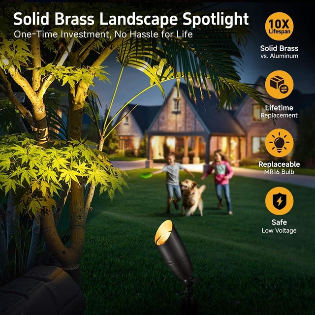 Alt view image 9 of 14 - Gardenreet Landscape Spotlights Low Voltage - Brass 12V Outdoor Uplight LED, Wired Spot Lights IP65 Waterproof, Antique Bronze for Exterior Garden Yard Tree House with 5W 2700K Warm White MR16 Bulb