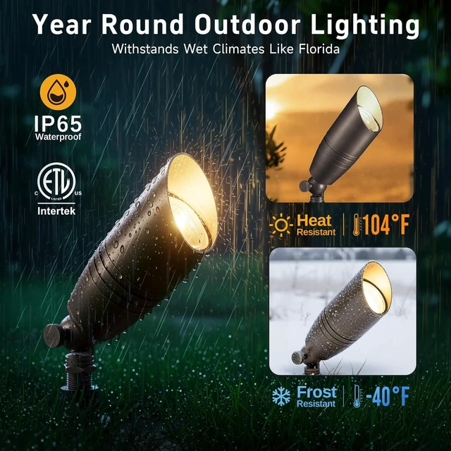 Alt view image 11 of 14 - Gardenreet Landscape Spotlights Low Voltage - Brass 12V Outdoor Uplight LED, Wired Spot Lights IP65 Waterproof, Antique Bronze for Exterior Garden Yard Tree House with 5W 2700K Warm White MR16 Bulb
