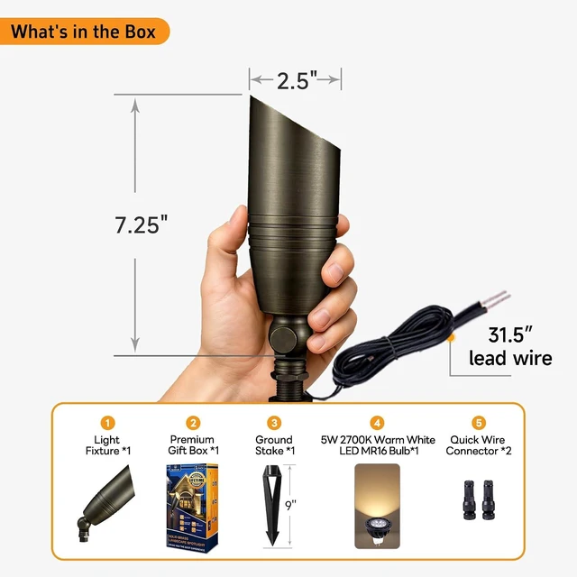 Alt view image 13 of 14 - Gardenreet Landscape Spotlights Low Voltage - Brass 12V Outdoor Uplight LED, Wired Spot Lights IP65 Waterproof, Antique Bronze for Exterior Garden Yard Tree House with 5W 2700K Warm White MR16 Bulb
