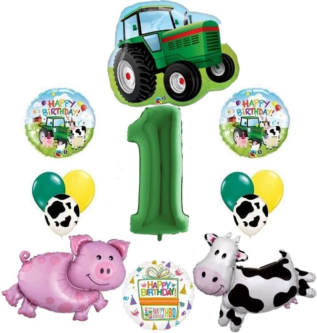 Alt view image 5 of 8 - Tractor and Farm Animals 1st Birthday Party Supplies Balloon Bouquet Decorations