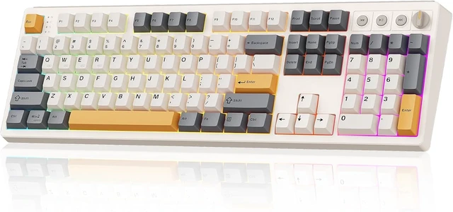 Alt view image 9 of 14 - KN104 Wireless Mechanical Gaming Keyboard, 100% Full Size 104 Keys with Number Pad, Custom RGB Backlit, Creamy Sound, Hot Swappable, Bluetooth/2.4GHz/USB-C for Win/Mac/PC (Retro Beige)