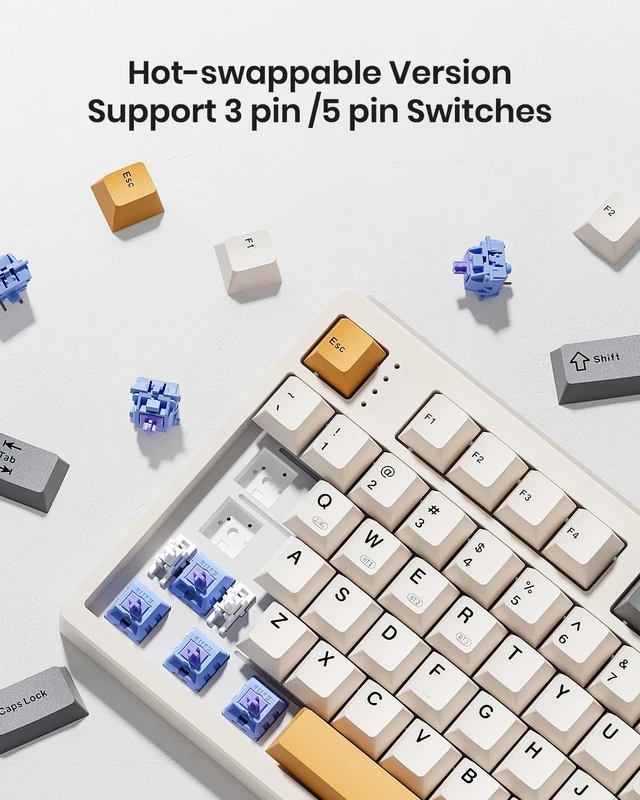 Alt view image 11 of 14 - KN104 Wireless Mechanical Gaming Keyboard, 100% Full Size 104 Keys with Number Pad, Custom RGB Backlit, Creamy Sound, Hot Swappable, Bluetooth/2.4GHz/USB-C for Win/Mac/PC (Retro Beige)
