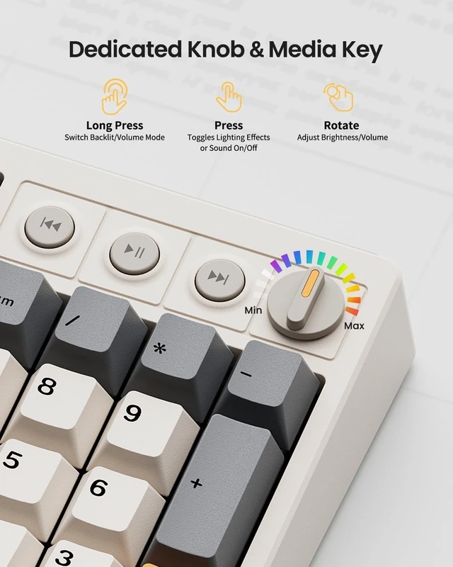 Alt view image 13 of 14 - KN104 Wireless Mechanical Gaming Keyboard, 100% Full Size 104 Keys with Number Pad, Custom RGB Backlit, Creamy Sound, Hot Swappable, Bluetooth/2.4GHz/USB-C for Win/Mac/PC (Retro Beige)