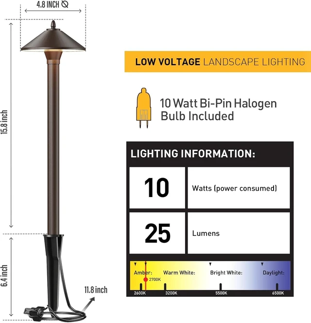 Alt view image 9 of 14 - Malibu Low Voltage Pathway Lights, 10W Pro Style Halogen Landscape Lighting, 2Pack 2700K Warm White Path Light, 12V AC Bronze Outdoor Walkway Lights for Yard Garden 8308-9103