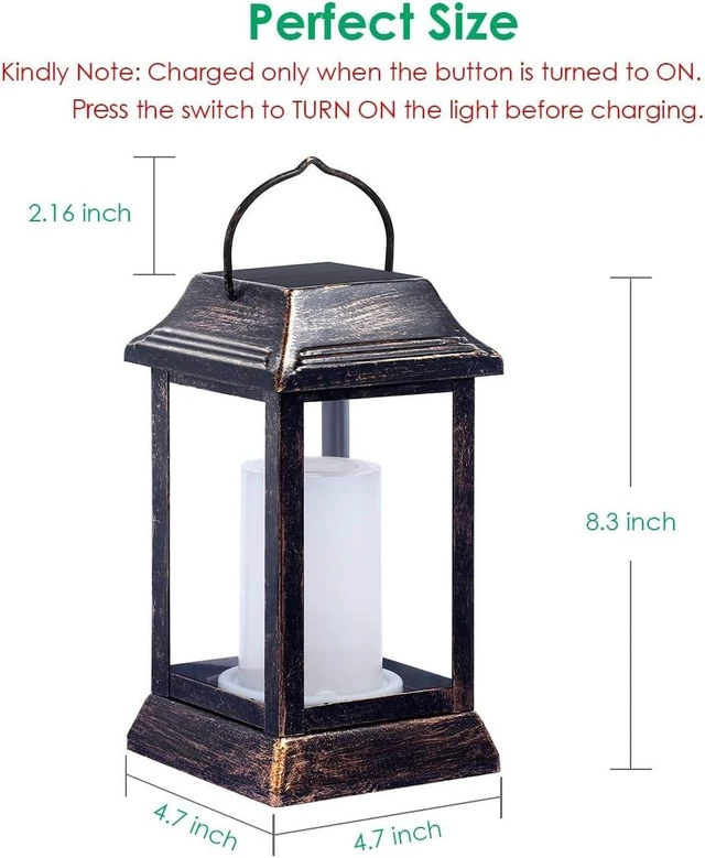 Alt view image 10 of 14 - TomCare Solar Lights Metal Flickering Flame Solar Lantern Outdoor Hanging Lanterns Lighting Heavy Duty Solar Powered Waterproof LED Flame Lights for Patio Garden Christmas Decorations, 2 Pack (Bronze)