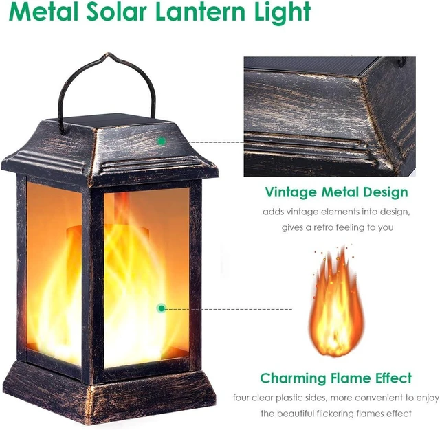 Alt view image 9 of 14 - TomCare Solar Lights Metal Flickering Flame Solar Lantern Outdoor Hanging Lanterns Lighting Heavy Duty Solar Powered Waterproof LED Flame Lights for Patio Garden Christmas Decorations, 2 Pack (Bronze)