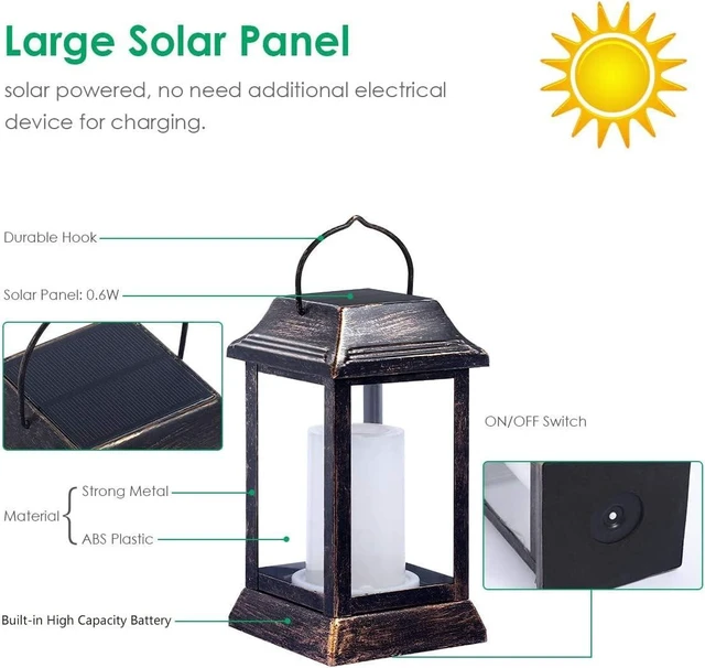 Alt view image 11 of 14 - TomCare Solar Lights Metal Flickering Flame Solar Lantern Outdoor Hanging Lanterns Lighting Heavy Duty Solar Powered Waterproof LED Flame Lights for Patio Garden Christmas Decorations, 2 Pack (Bronze)