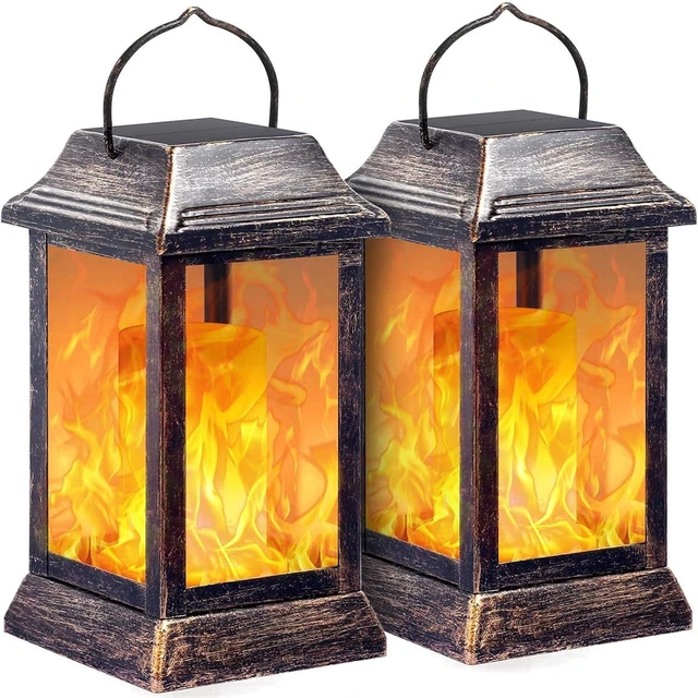 Alt view image 8 of 14 - TomCare Solar Lights Metal Flickering Flame Solar Lantern Outdoor Hanging Lanterns Lighting Heavy Duty Solar Powered Waterproof LED Flame Lights for Patio Garden Christmas Decorations, 2 Pack (Bronze)