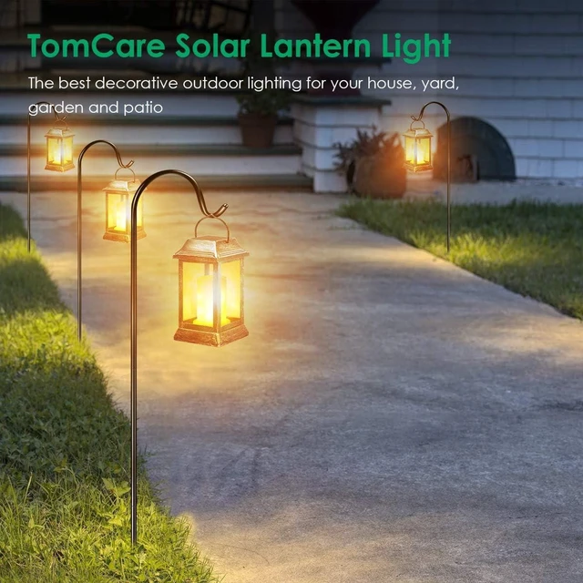Alt view image 13 of 14 - TomCare Solar Lights Metal Flickering Flame Solar Lantern Outdoor Hanging Lanterns Lighting Heavy Duty Solar Powered Waterproof LED Flame Lights for Patio Garden Christmas Decorations, 2 Pack (Bronze)