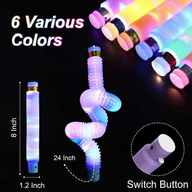 Alt view image 10 of 14 - Light Up Glow Sticks Fidget Pop Tubes, 24 Pack Glow in The Dark Party Supplies Toddler Sensory Toys, Glow Stick Thanksgiving Christmas Party Favors Party Pack Gifts for Kids