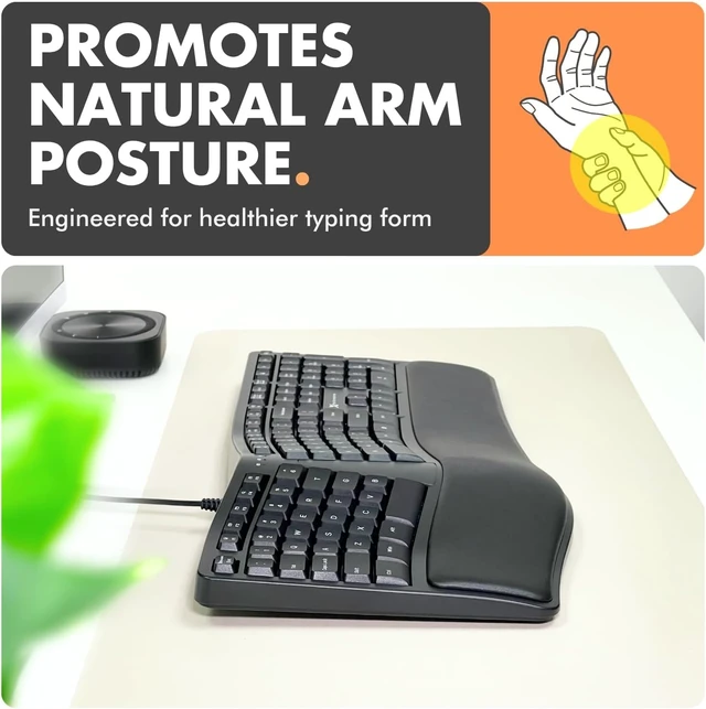 Alt view image 10 of 14 - X9 Wired Ergonomic Keyboard with Cushioned Wrist Rest - Type Comfortably Longer - USB Wired Split Keyboard for Laptop, PC & Chrome Computer with 110 Ergo Keys & 5ft Cable