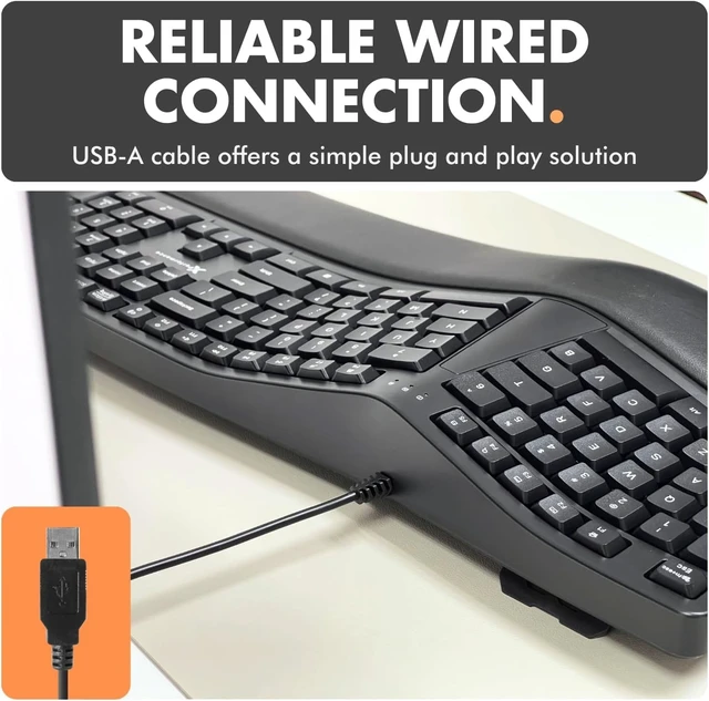 Alt view image 13 of 14 - X9 Wired Ergonomic Keyboard with Cushioned Wrist Rest - Type Comfortably Longer - USB Wired Split Keyboard for Laptop, PC & Chrome Computer with 110 Ergo Keys & 5ft Cable