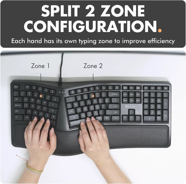 Alt view image 11 of 14 - X9 Wired Ergonomic Keyboard with Cushioned Wrist Rest - Type Comfortably Longer - USB Wired Split Keyboard for Laptop, PC & Chrome Computer with 110 Ergo Keys & 5ft Cable